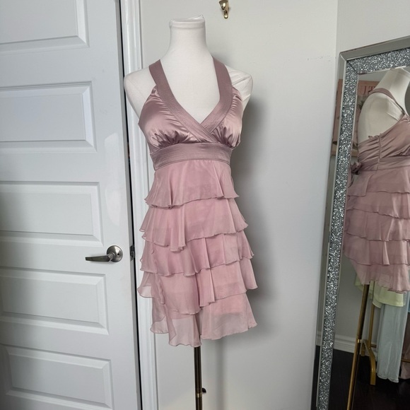 Y2K ballet Pink Halter Dress ruffled coquette Fairycore S luxury prairie western - Picture 4 of 6